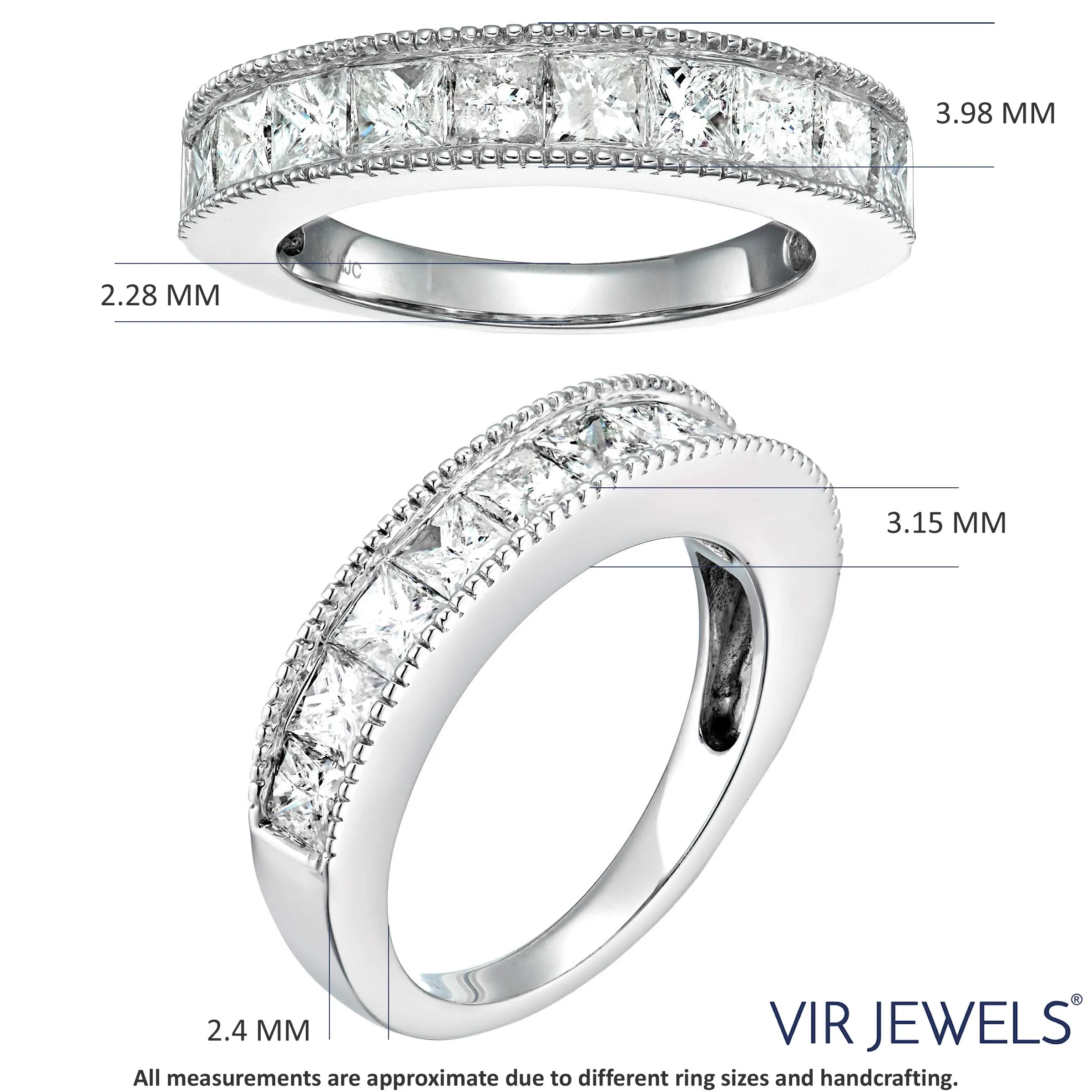 1 cttw Princess Diamond Wedding Band Milgrain Channel 14K White or Yellow Gold