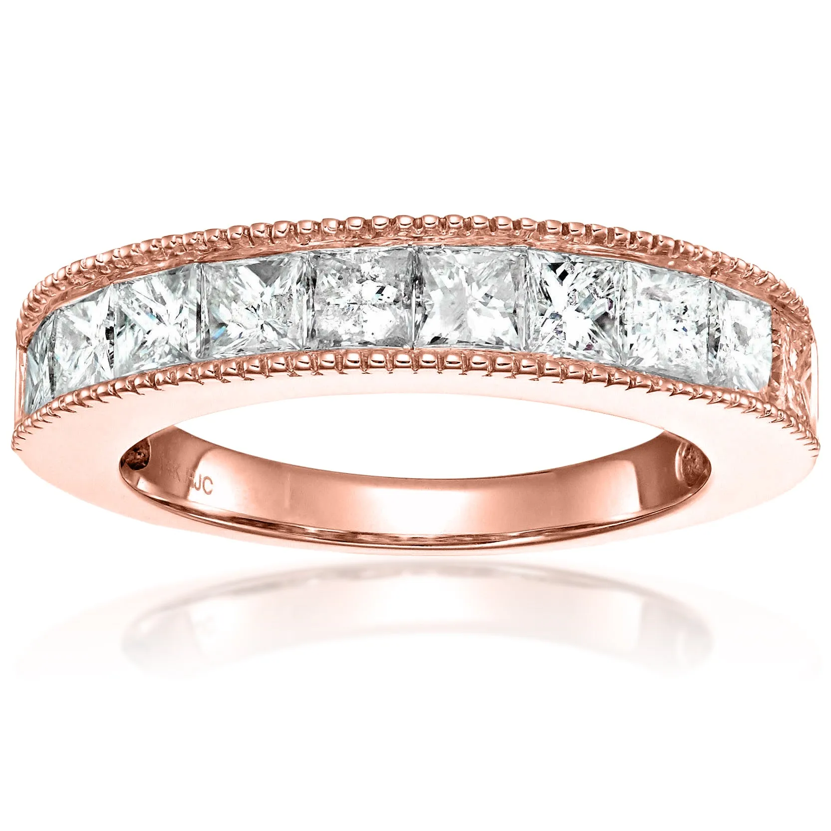 1 cttw Princess Diamond Wedding Band Milgrain Channel 14K White or Yellow Gold