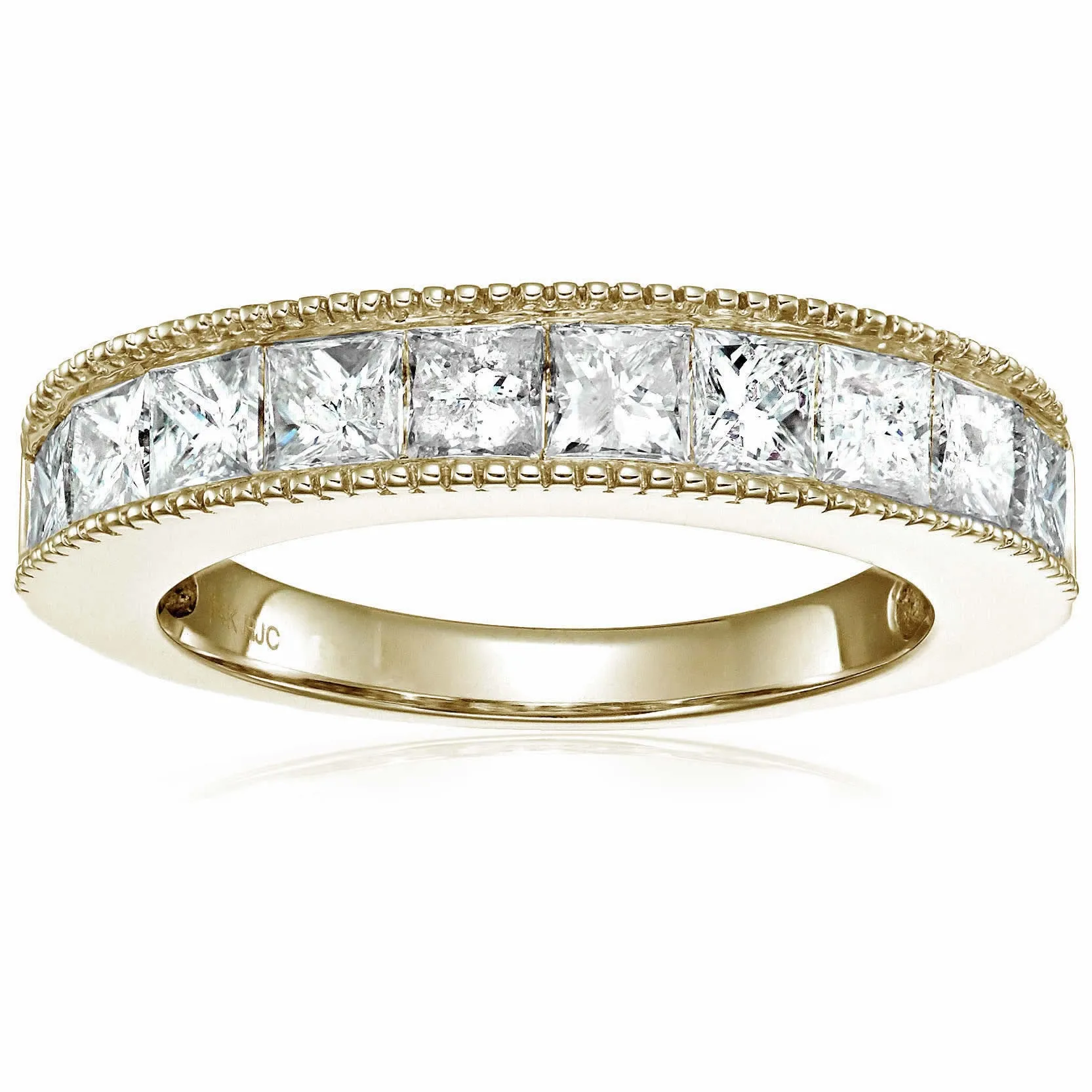 1 cttw Princess Diamond Wedding Band Milgrain Channel 14K White or Yellow Gold