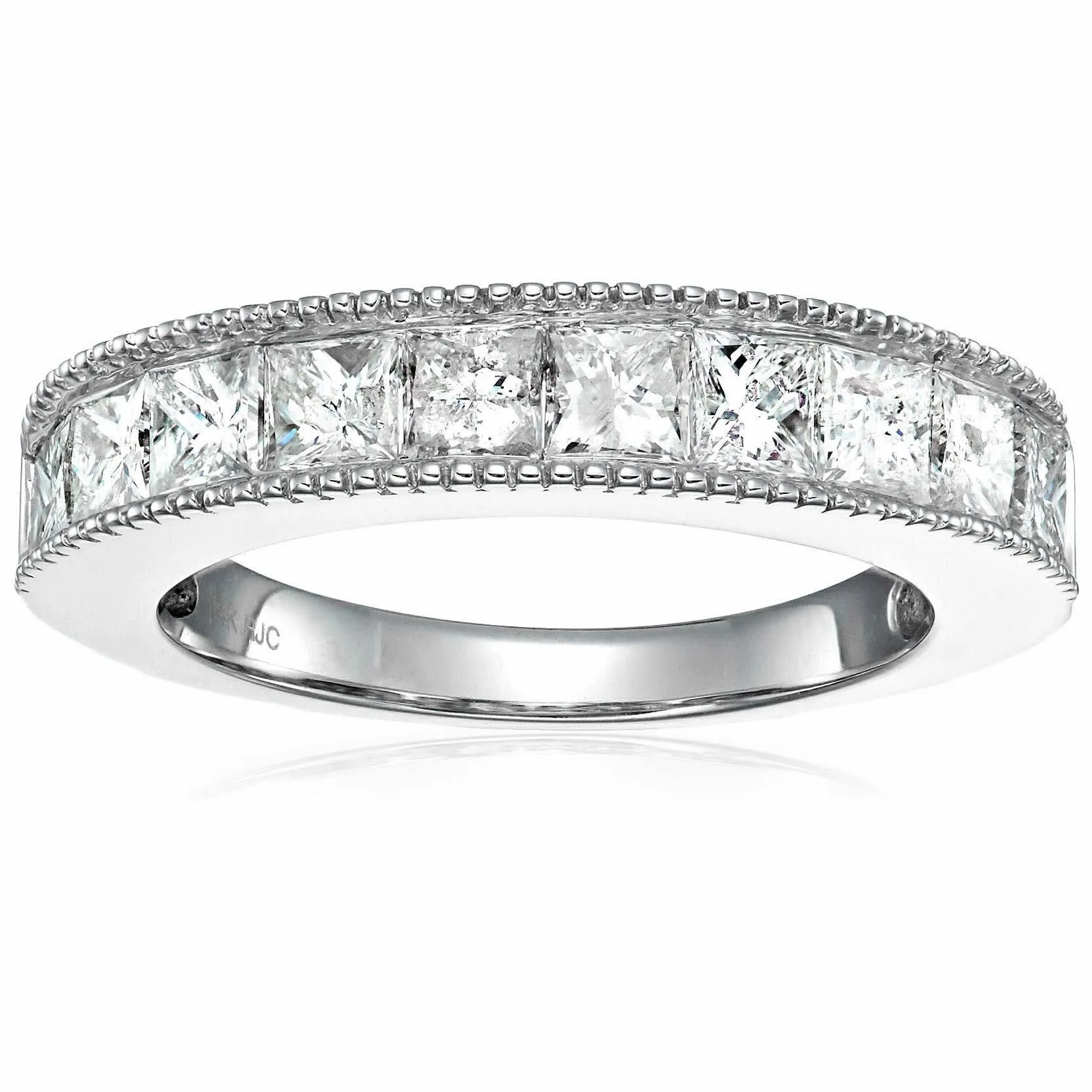 1 cttw Princess Diamond Wedding Band Milgrain Channel 14K White or Yellow Gold
