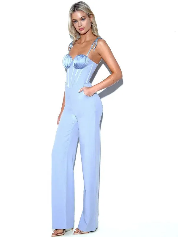 Baby Blue Satin Corset Jumpsuit