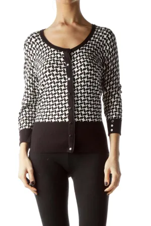 Black White Stars Print Buttoned Sweater