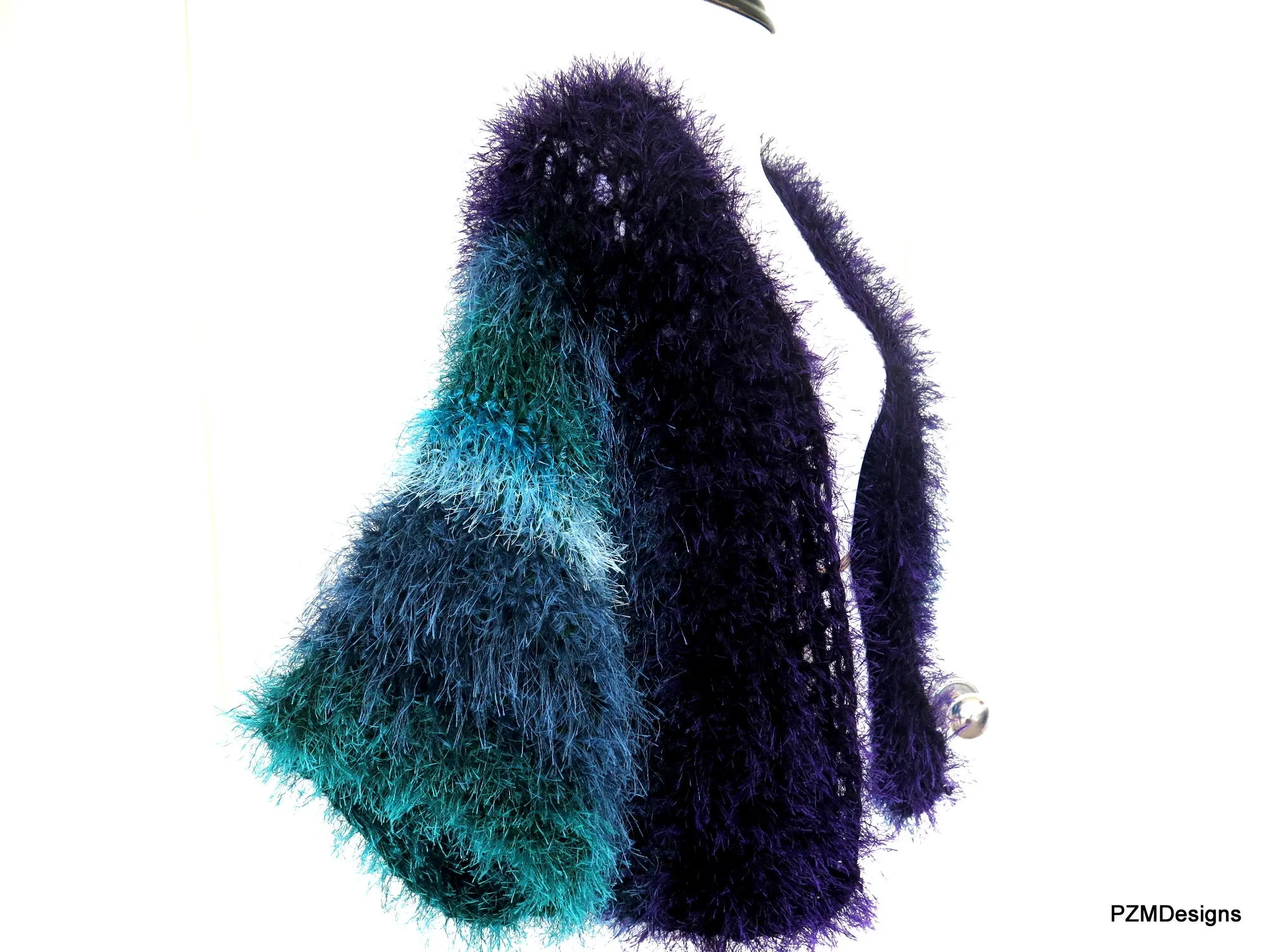 Blue Faux Fur Plus Size Jacket, Multi Color Blue Fur Shrug
