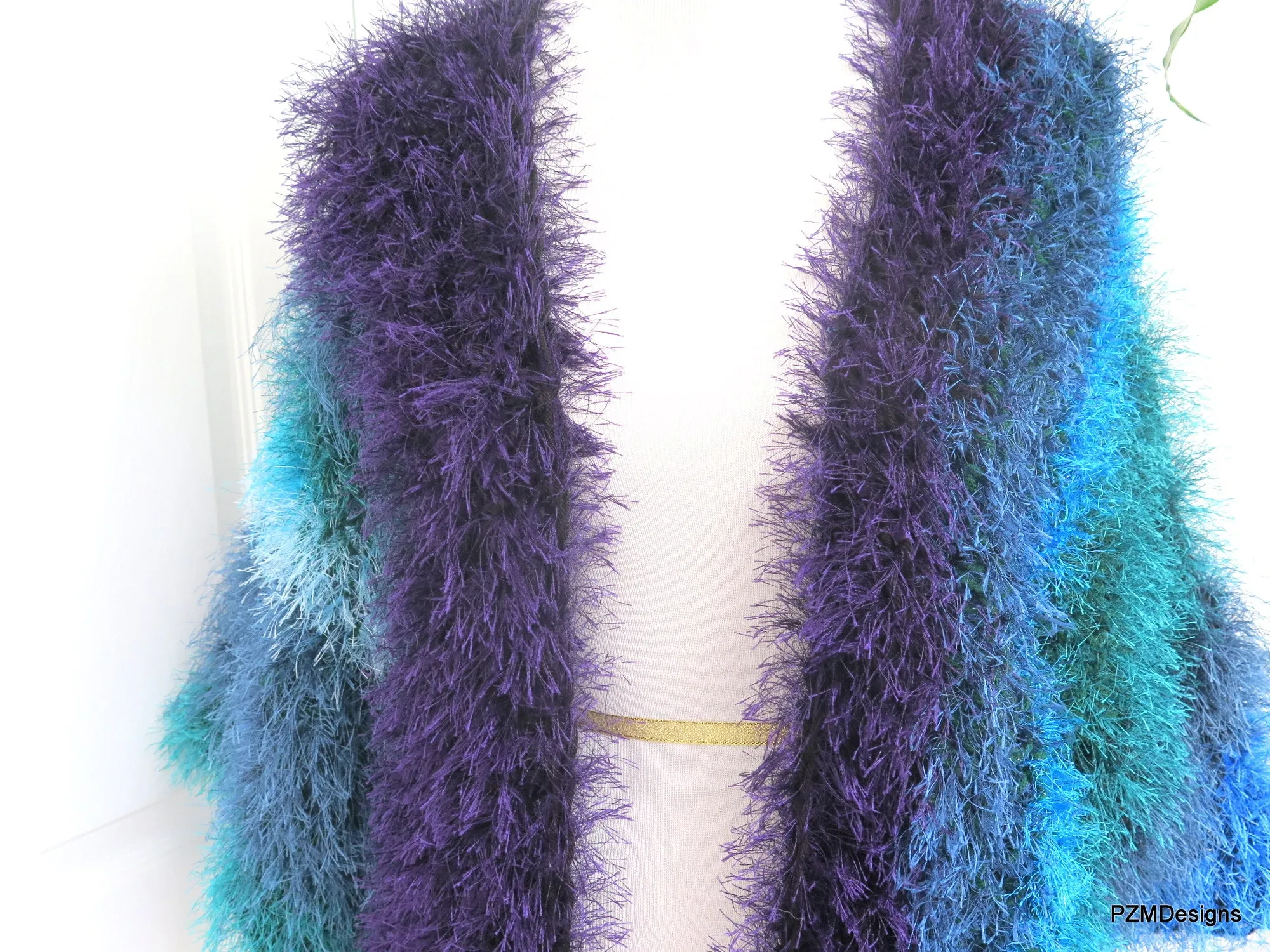Blue Faux Fur Plus Size Jacket, Multi Color Blue Fur Shrug