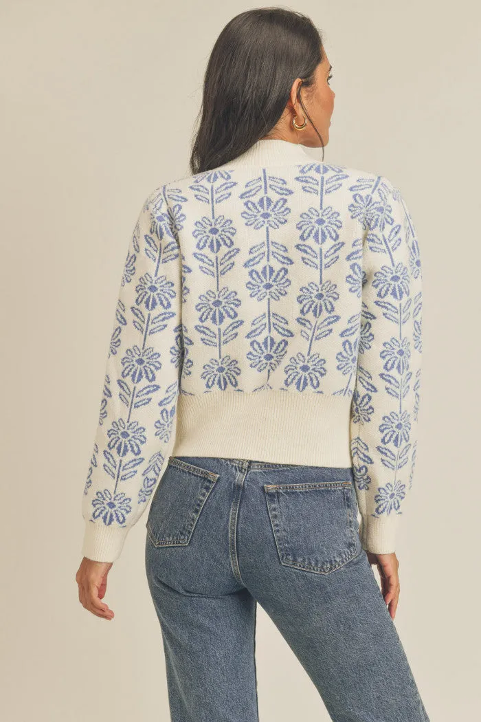 Blue Floral Printed Sweater