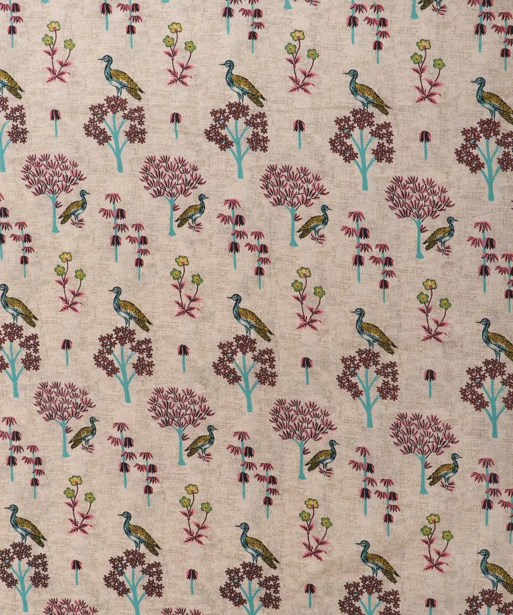 Blue Peacock Print Cotton Handloom Print