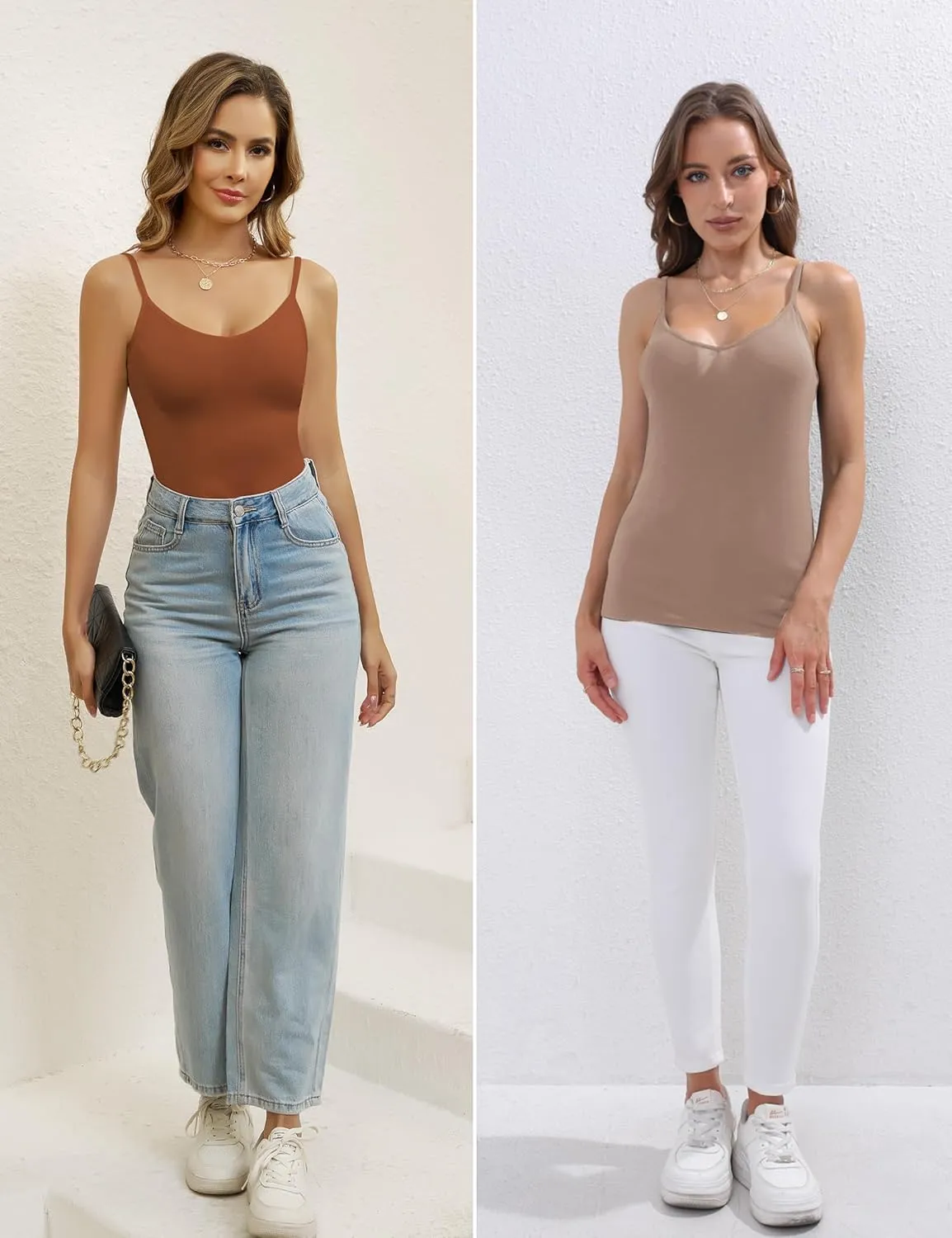 BQTQ 5 Pcs V Neck Camisole Tops for Women Spaghetti Strap Tank Top Womens Camisole Undershirt Slim Fitted Camisoles