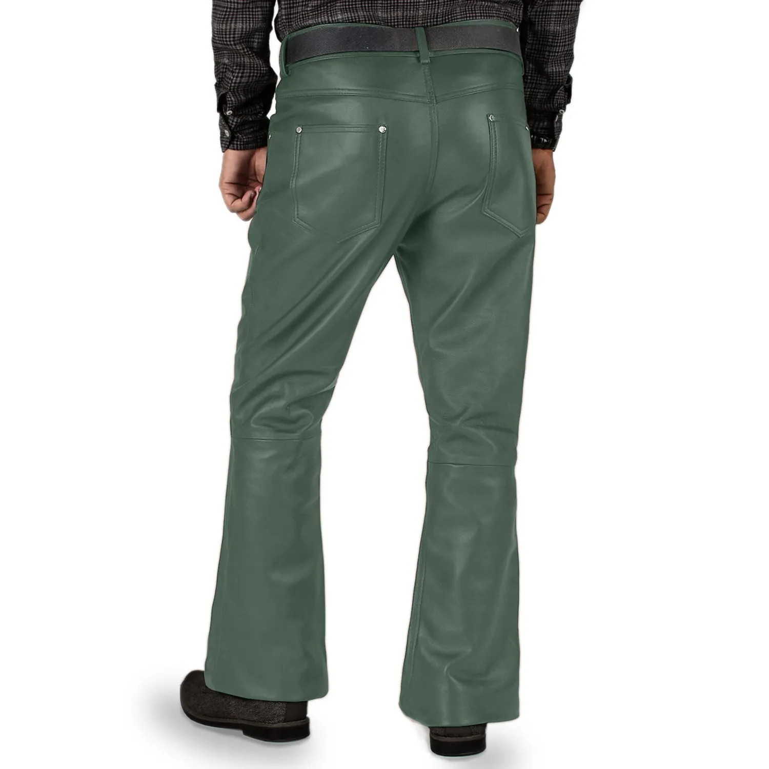 Brivon Men's Green Slim Fit Leather Pants