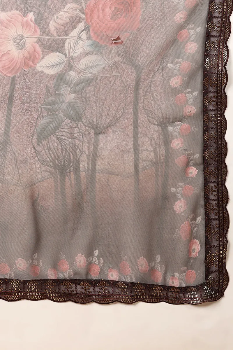 Brown Organza Ethnic Motifs Embroidered 3-Piece Kurta Set