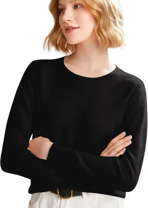 Cashmere Sweaters For Women Long Sleeve Loose Pullover Crew Neck Tops Solid Lightweight Wool Knit Sweaters