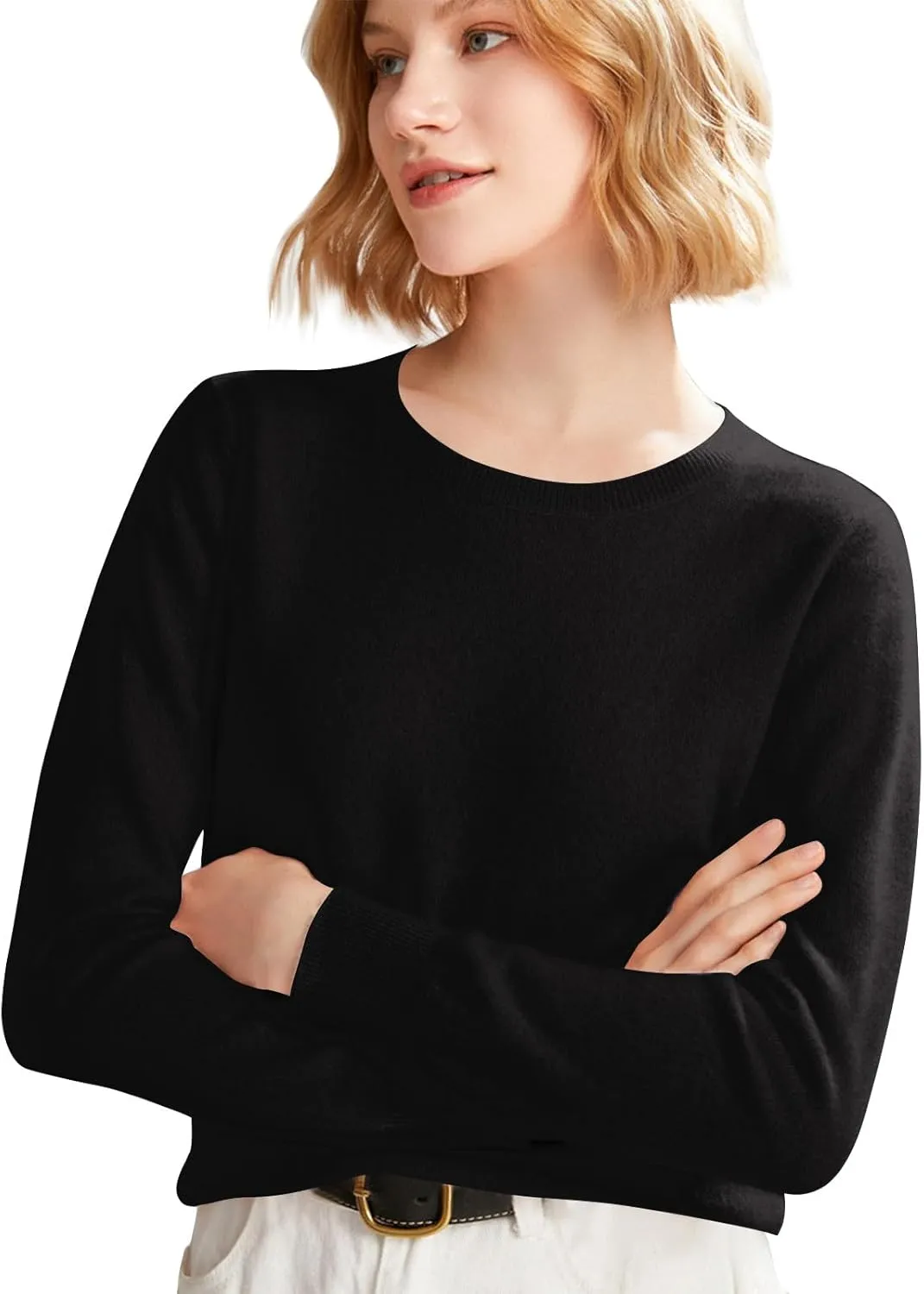 Cashmere Sweaters For Women Long Sleeve Loose Pullover Crew Neck Tops Solid Lightweight Wool Knit Sweaters