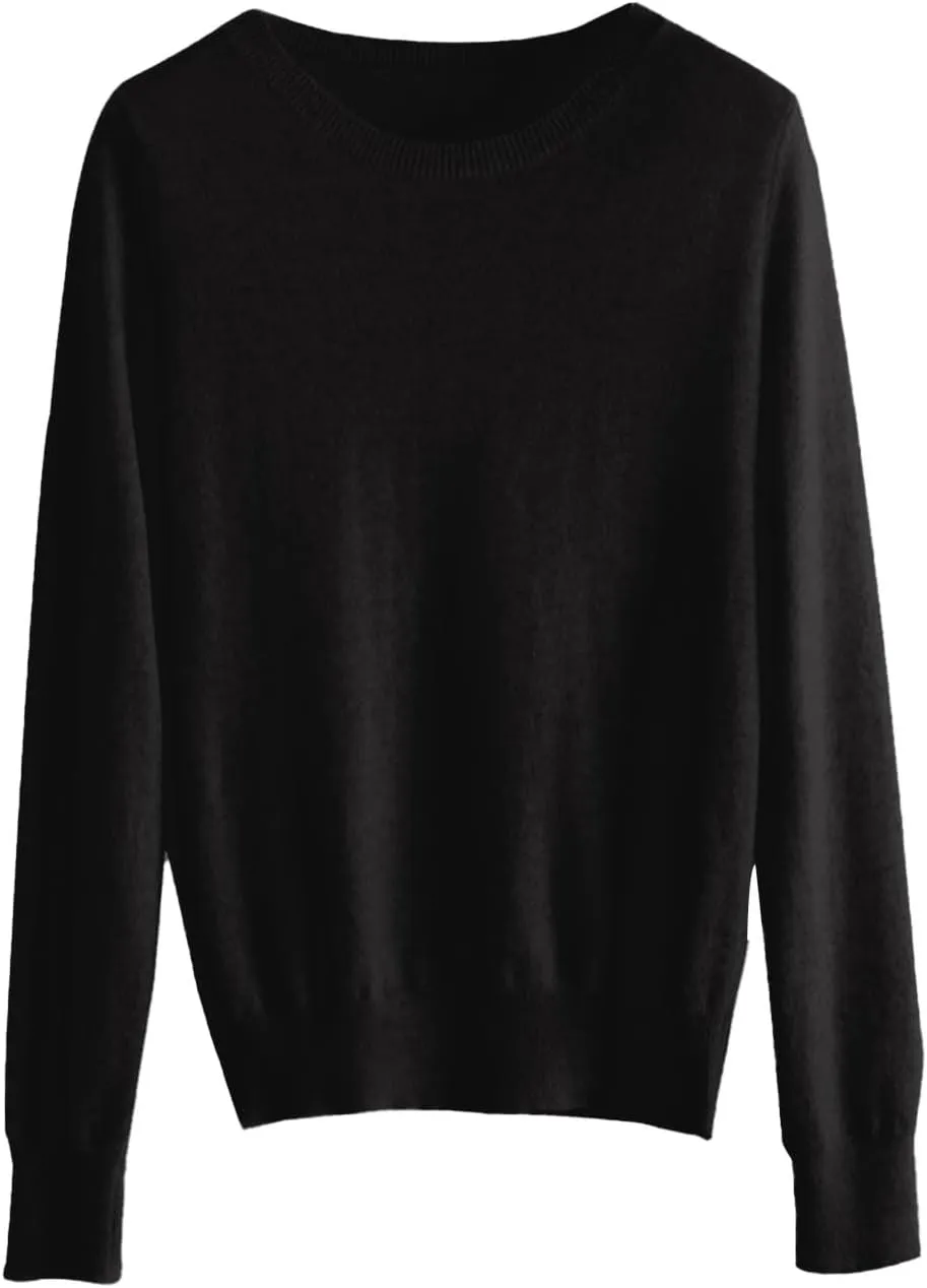 Cashmere Sweaters For Women Long Sleeve Loose Pullover Crew Neck Tops Solid Lightweight Wool Knit Sweaters