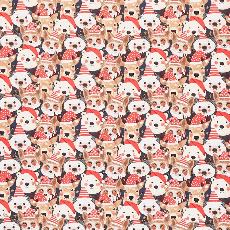 Christmas Squad - Animals in Santa Hats Navy Yardage