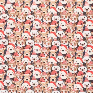 Christmas Squad - Animals in Santa Hats Navy Yardage
