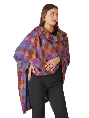 Classic Checkered Pashmina Shawl with Floral Embroidery - Multi Color Check