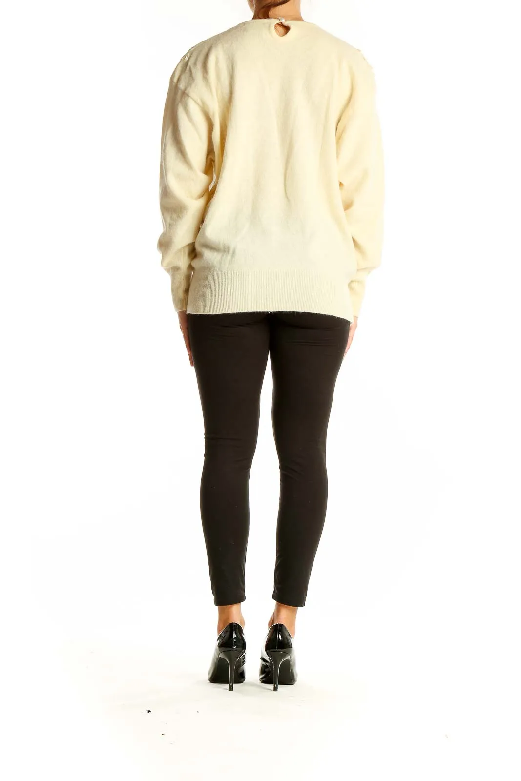 Cream Embroidered Luxury Knit Sweater