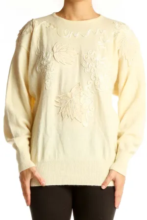 Cream Embroidered Luxury Knit Sweater