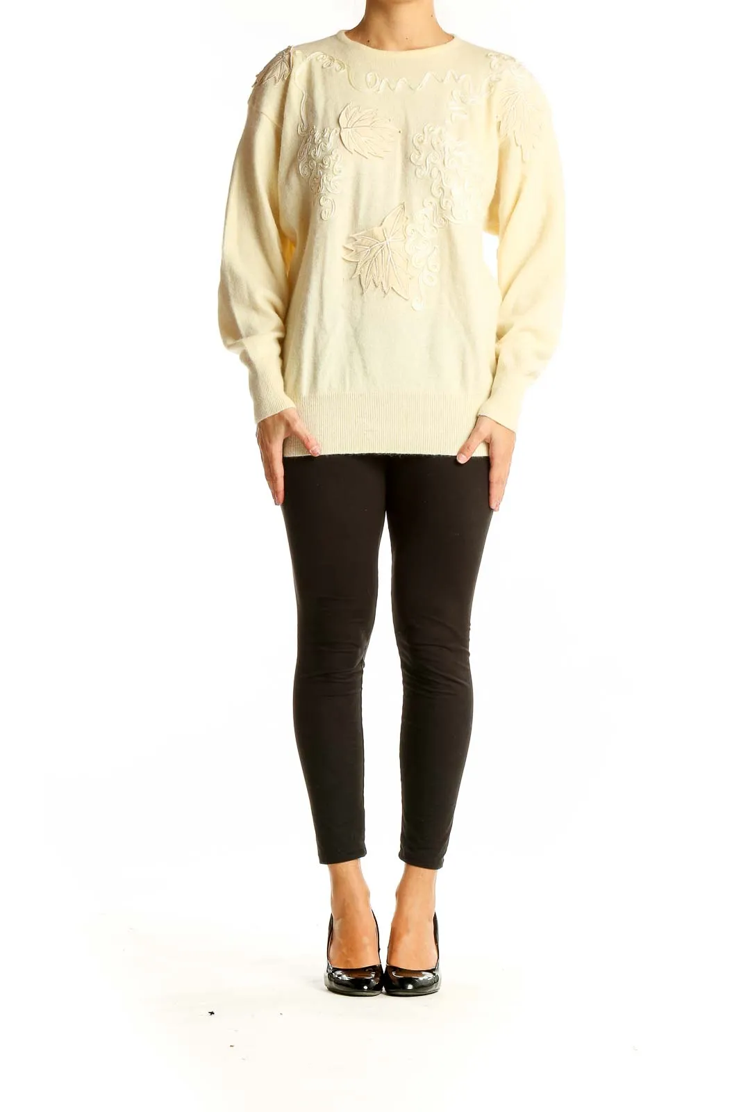 Cream Embroidered Luxury Knit Sweater