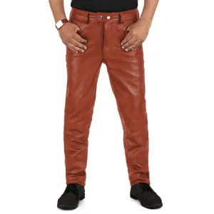Crionis Men's Tan Slim Fit Leather Pants