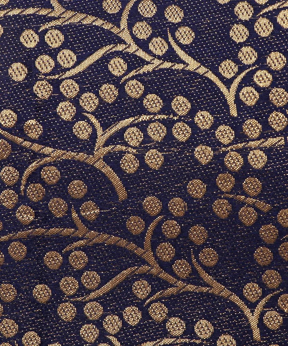 Dark Blue Colour Floral Pattern Brocade Silk Fabric