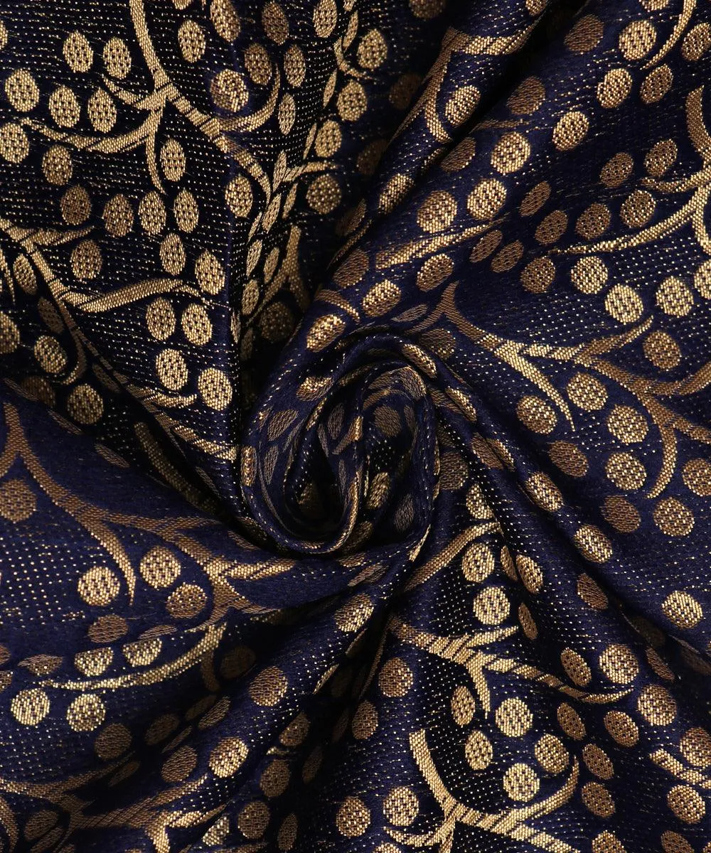 Dark Blue Colour Floral Pattern Brocade Silk Fabric