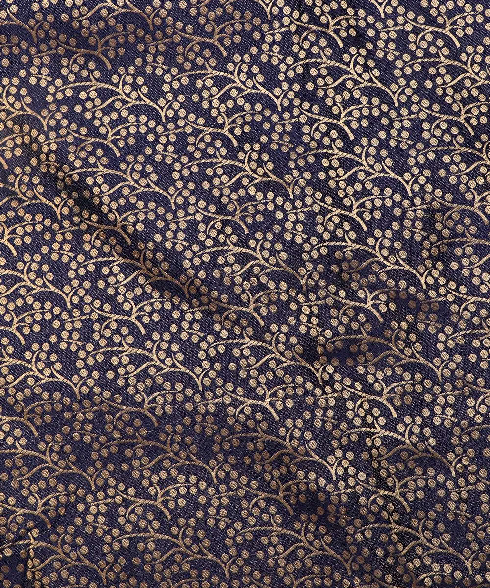 Dark Blue Colour Floral Pattern Brocade Silk Fabric
