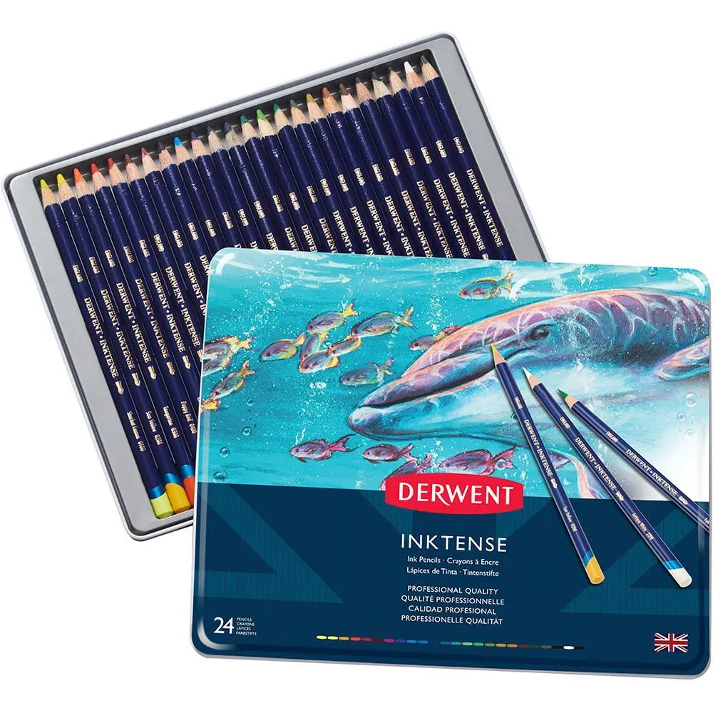 Derwent Inktense Coloured Pencils Tin 24 Mix With Water Colour