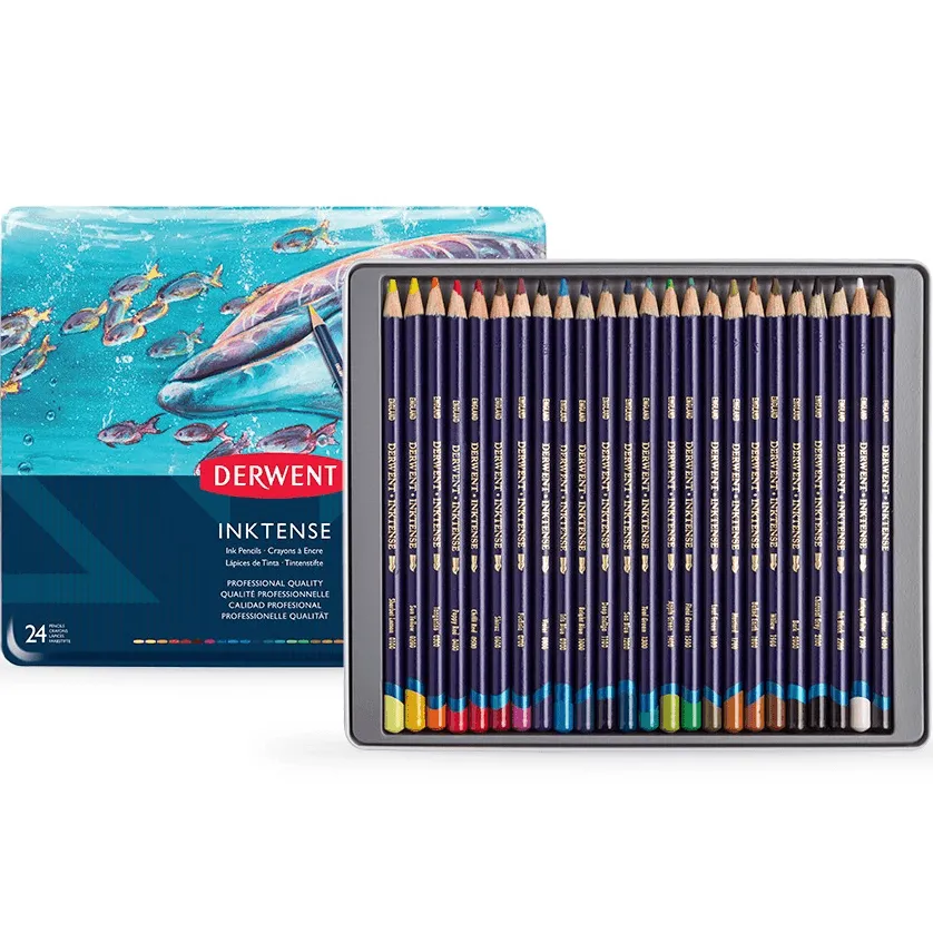 Derwent Inktense Coloured Pencils Tin 24 Mix With Water Colour