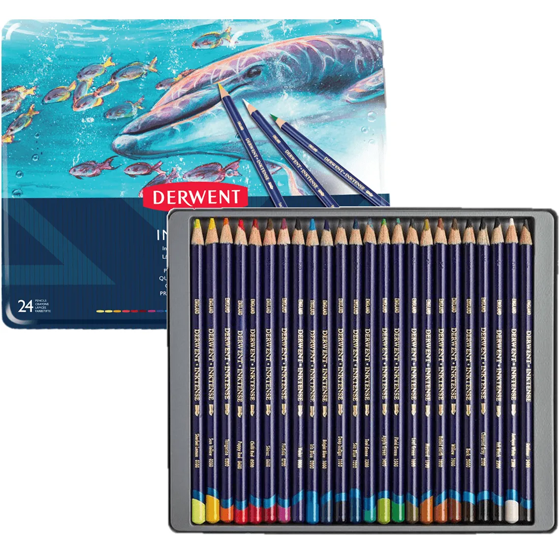 Derwent Inktense Coloured Pencils Tin 24 Mix With Water Colour