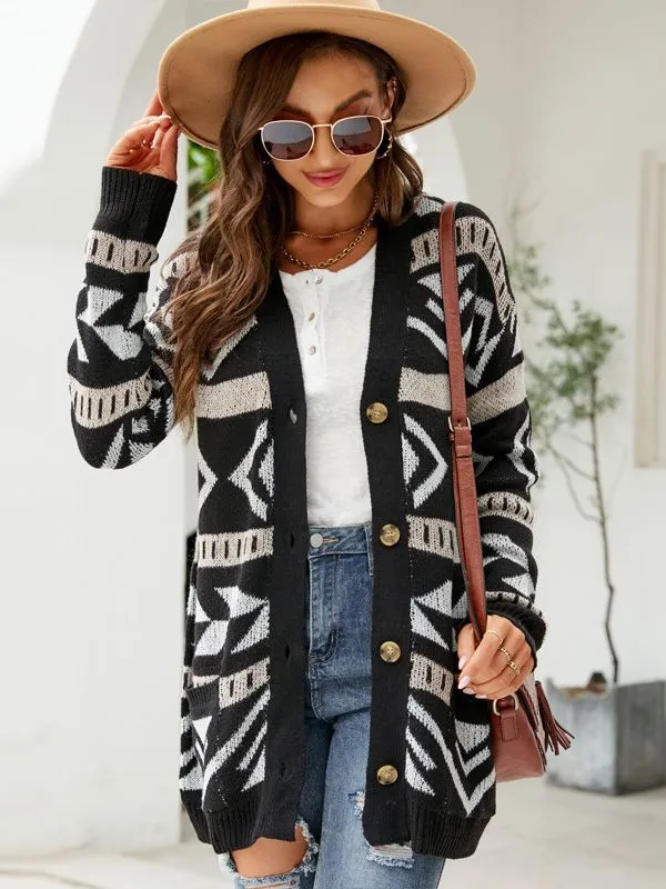 Diamond Loose Cardigan Jacquard Sweater Coat