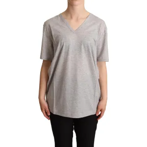 Dolce & Gabbana Elegant Gray V-Neck Cotton Tee