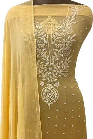Exquisite Yellow Chikankari Chiffon Suit Set: Handcrafted Elegance