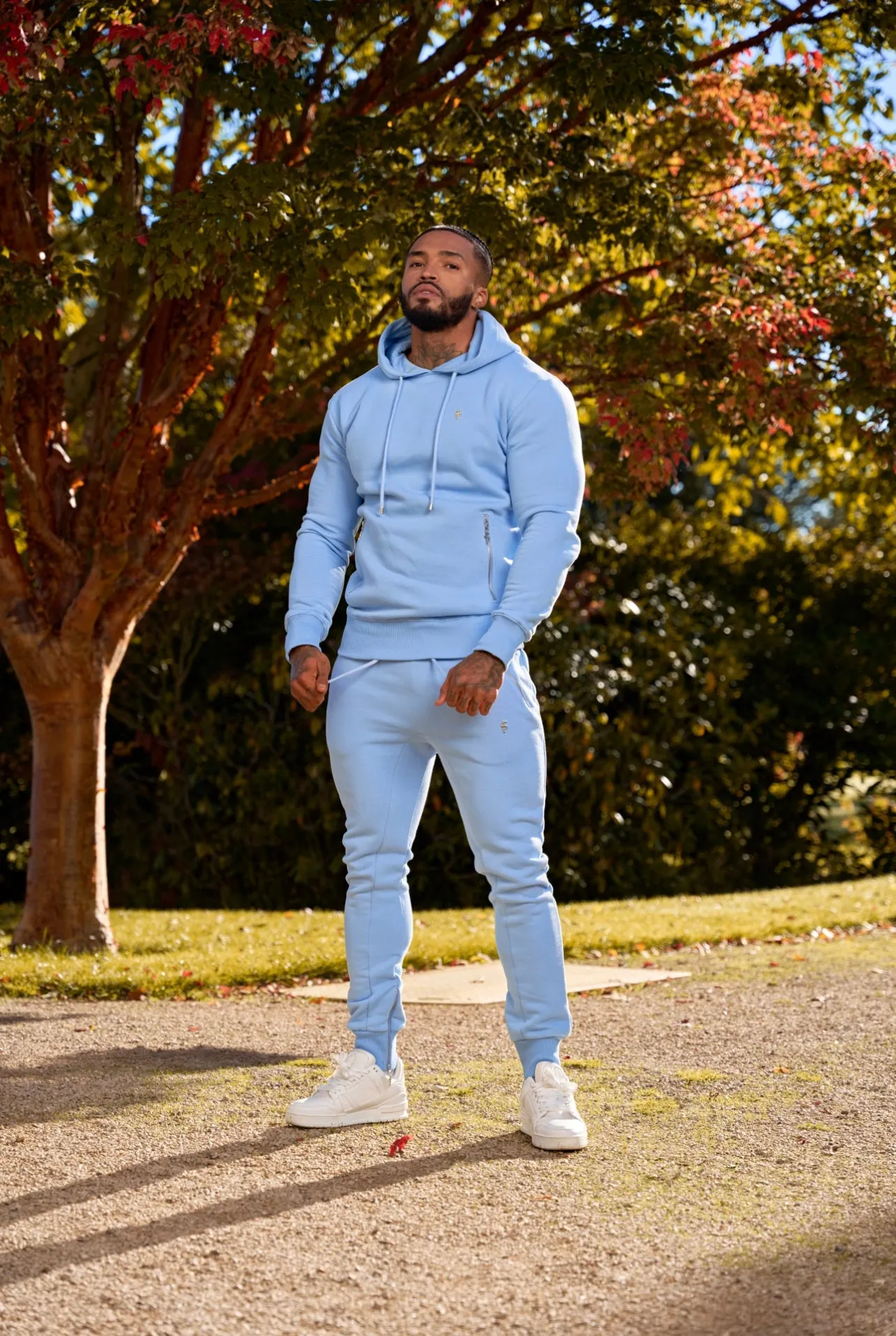 Father Sons Sky Blue / Silver Overhead Hoodie Top with Zipped Pockets - FSH801