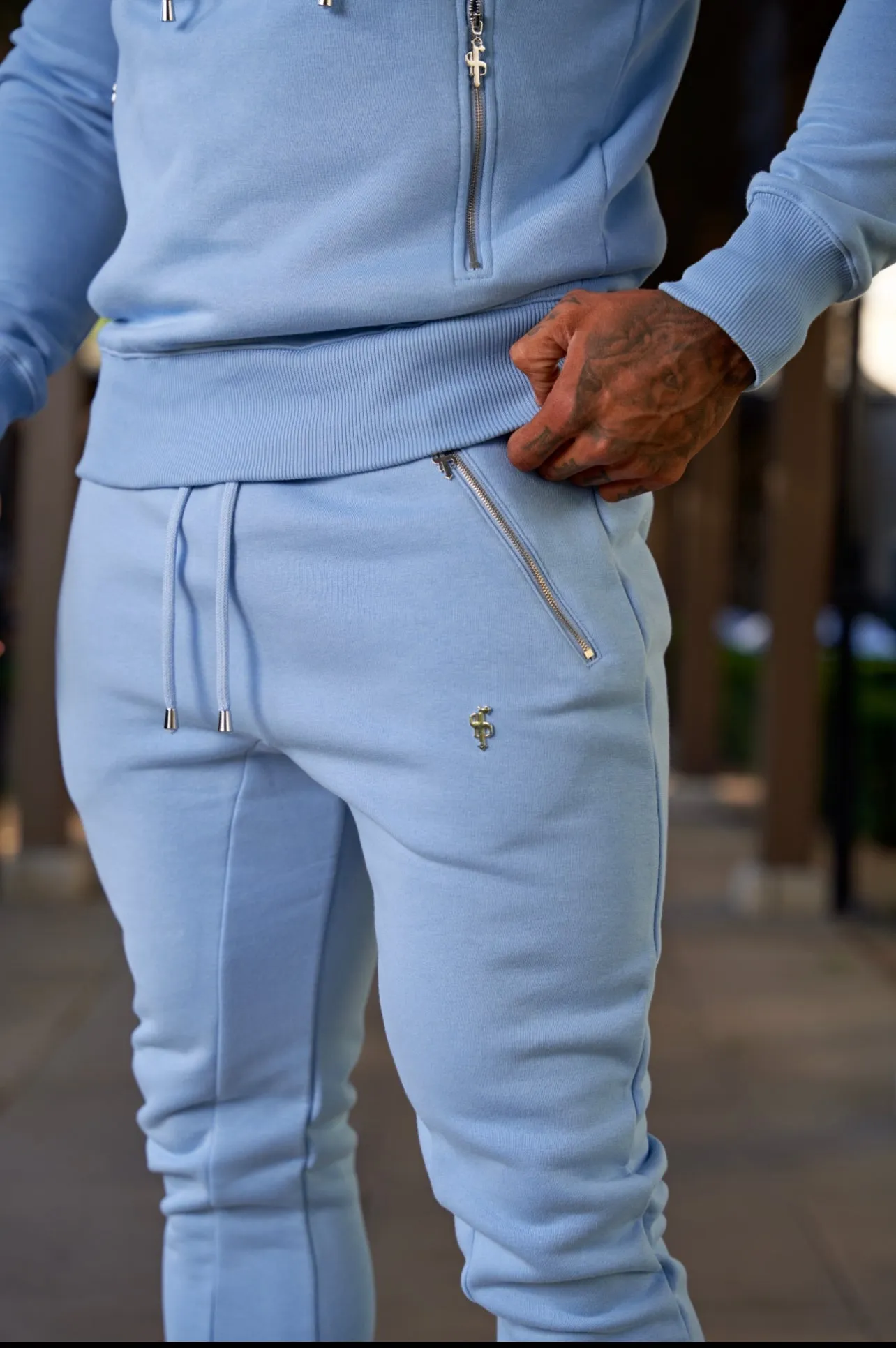 Father Sons Sky Blue / Silver Overhead Hoodie Top with Zipped Pockets - FSH801