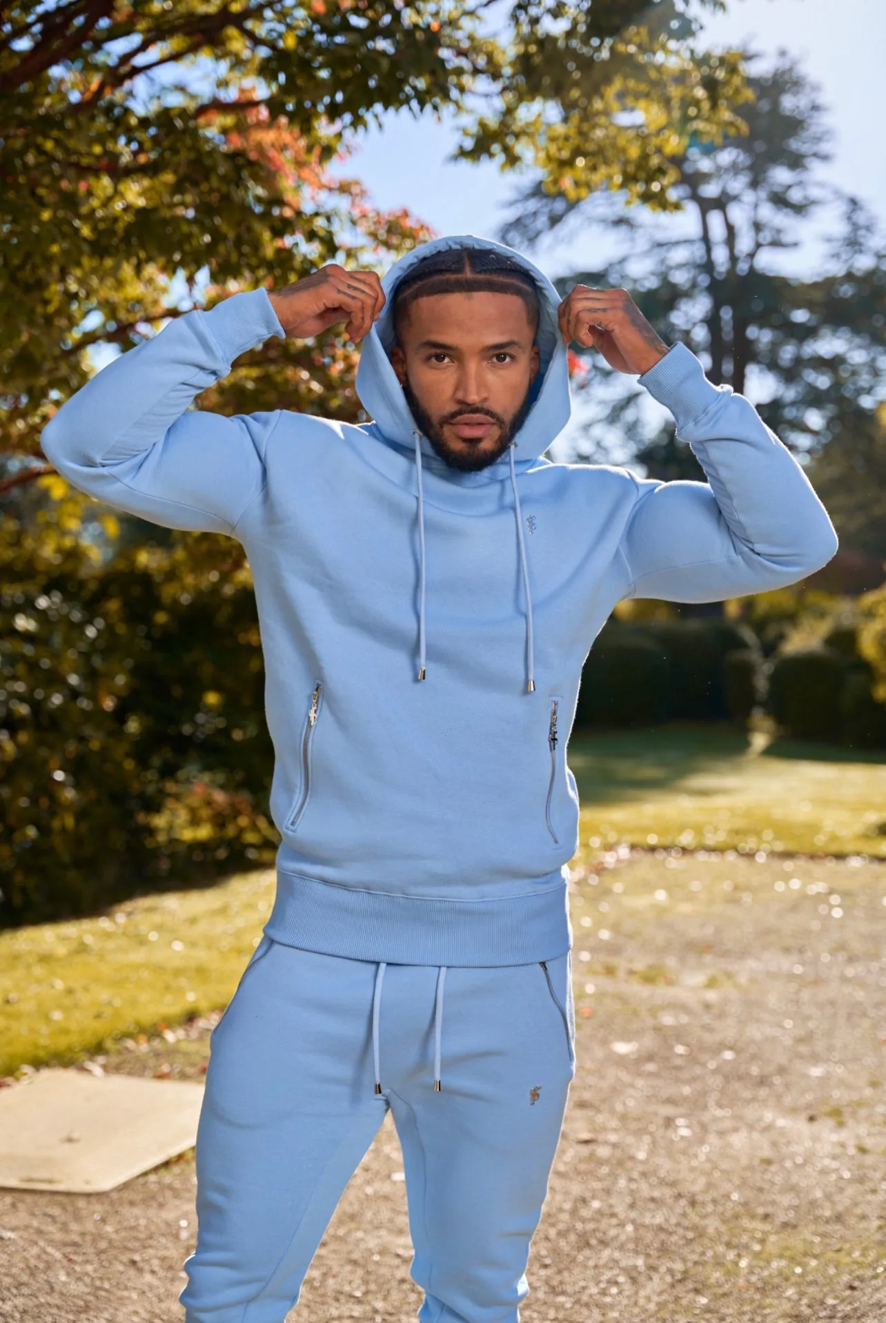 Father Sons Sky Blue / Silver Overhead Hoodie Top with Zipped Pockets - FSH801
