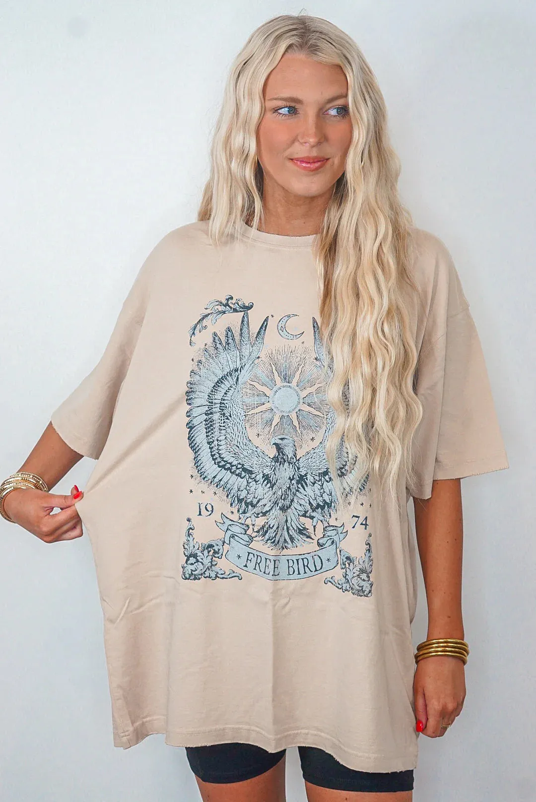 Free Bird Eagle Beige Oversized Tee