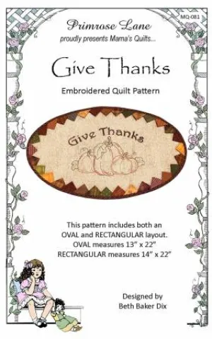 Give Thanks Embroidered Quilt Pattern