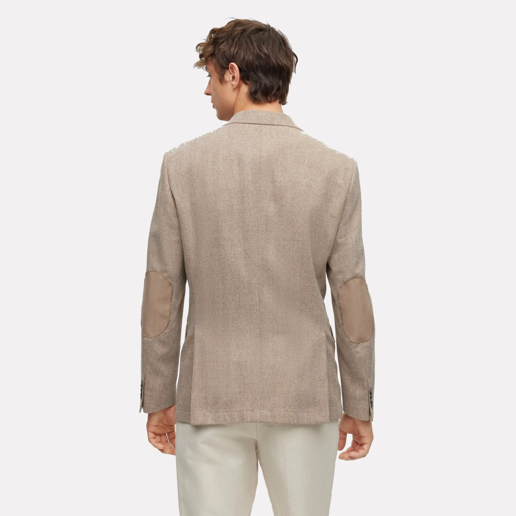 Hutson Slim-fit Jacket in a Cotton-Wool Blend Herringbone Cloth / Medium Beige