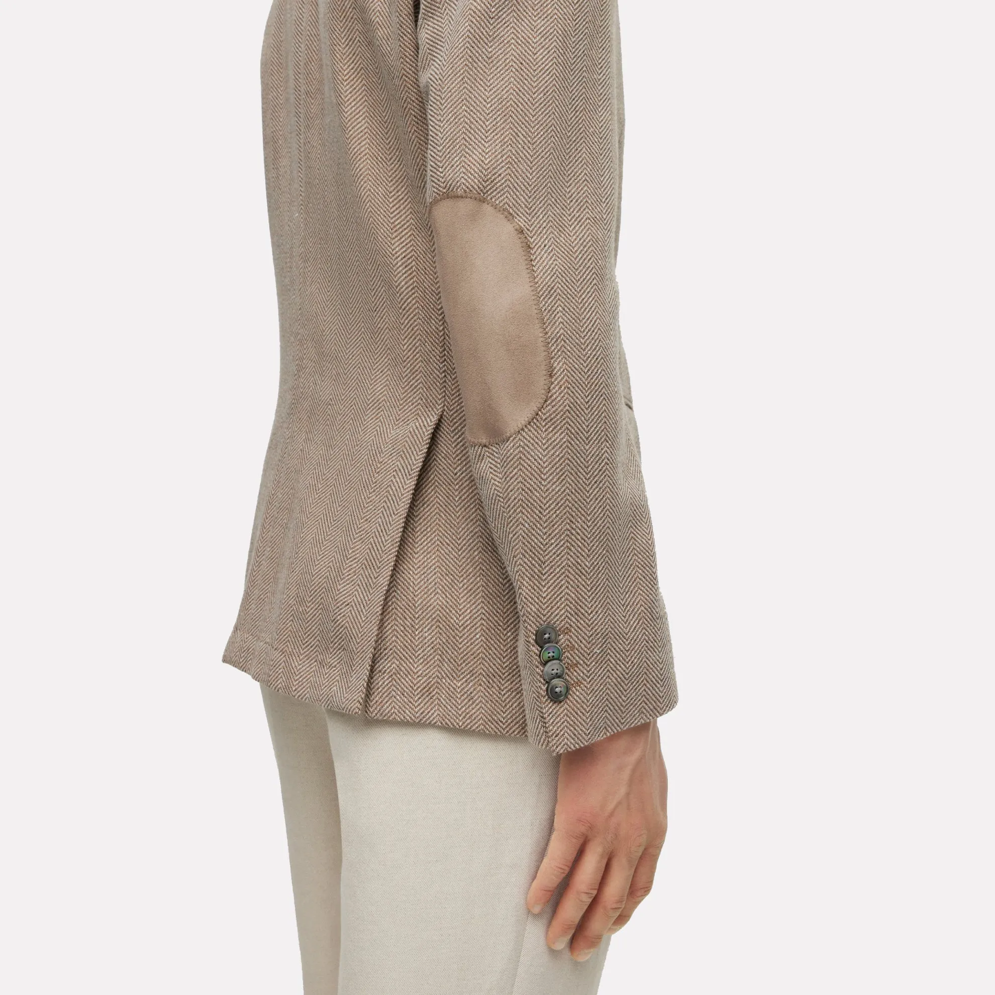 Hutson Slim-fit Jacket in a Cotton-Wool Blend Herringbone Cloth / Medium Beige