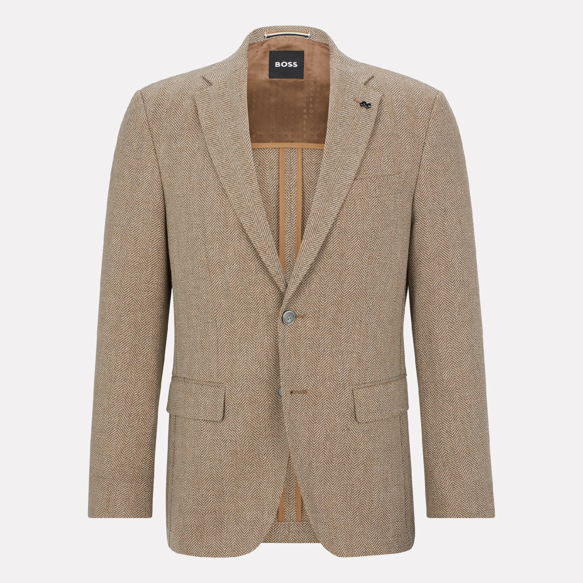 Hutson Slim-fit Jacket in a Cotton-Wool Blend Herringbone Cloth / Medium Beige