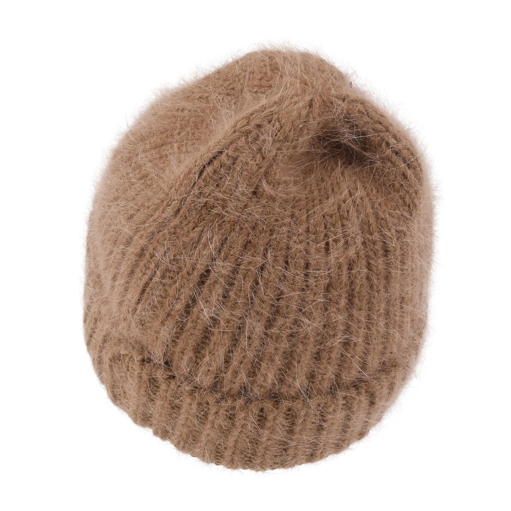 ililily Angora Blended Color Fold Over Short Beanie Ribbed Knit Winter Hat