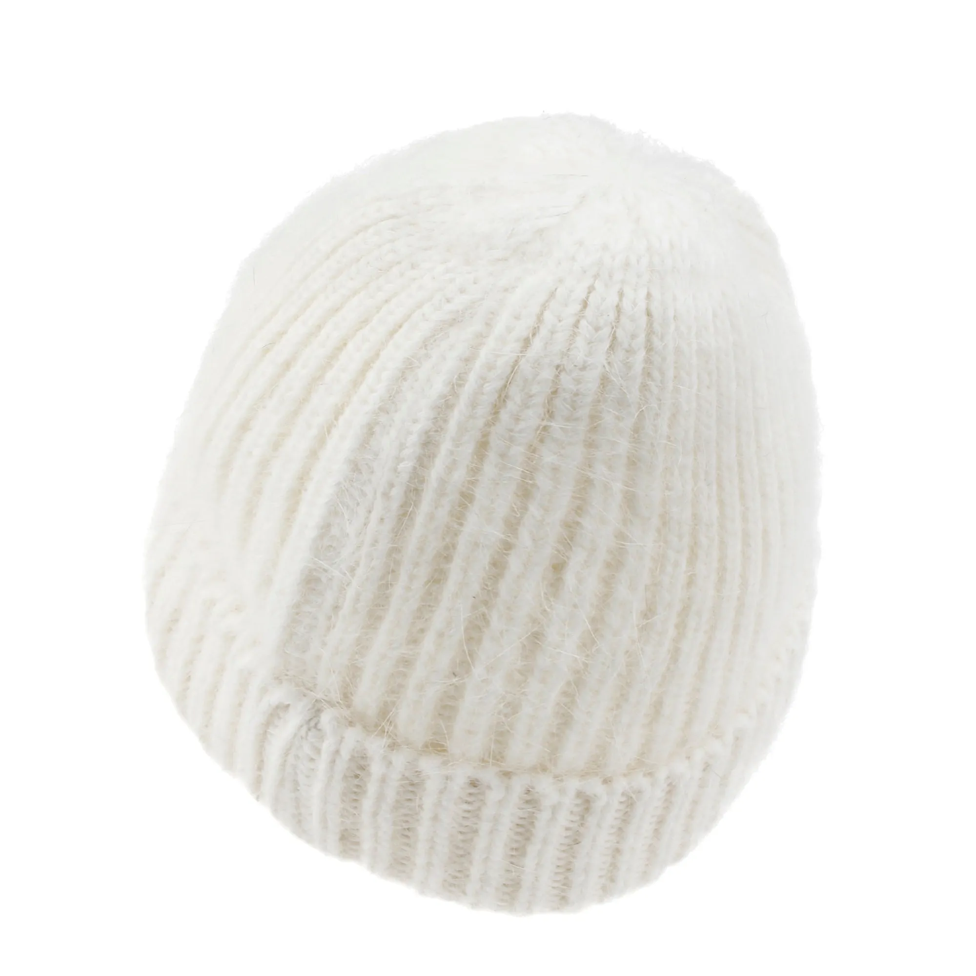 ililily Angora Blended Color Fold Over Short Beanie Ribbed Knit Winter Hat