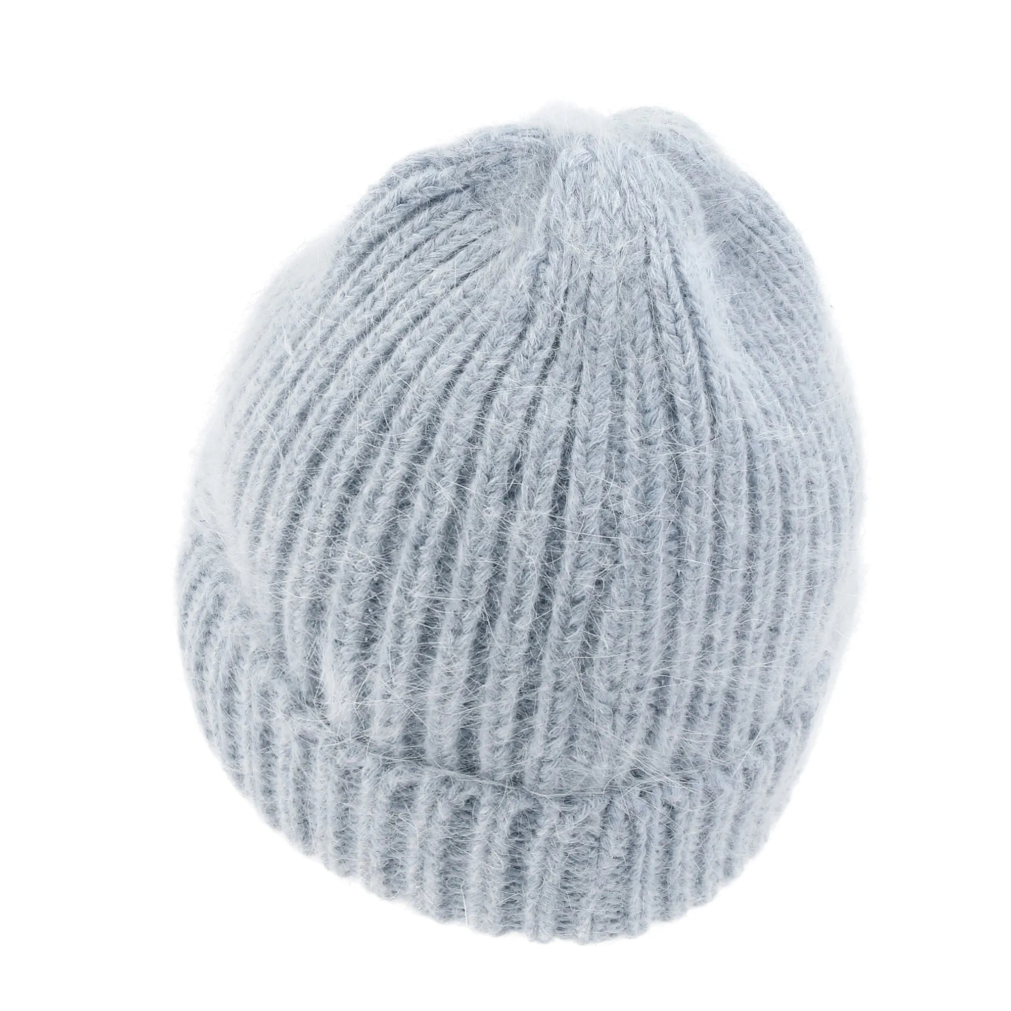 ililily Angora Blended Color Fold Over Short Beanie Ribbed Knit Winter Hat