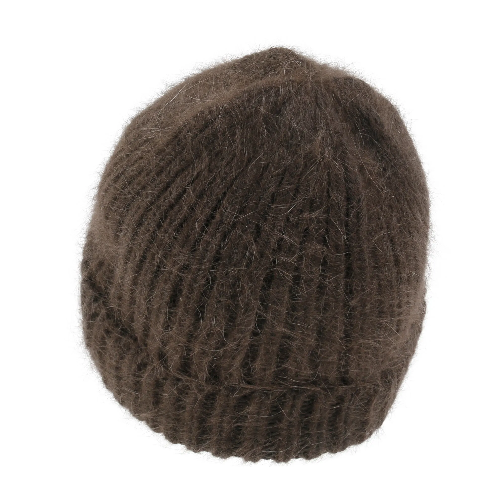 ililily Angora Blended Color Fold Over Short Beanie Ribbed Knit Winter Hat