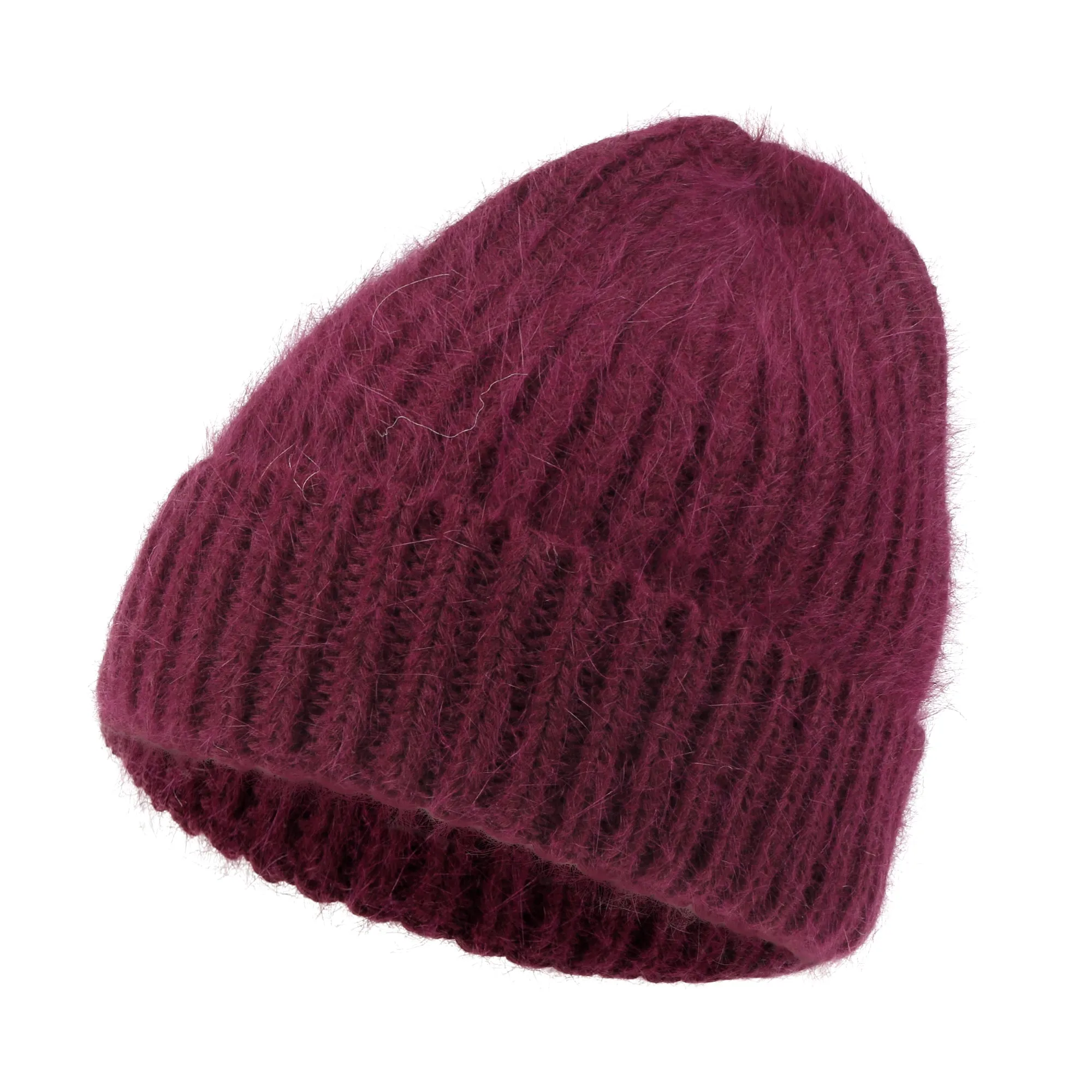 ililily Angora Blended Color Fold Over Short Beanie Ribbed Knit Winter Hat