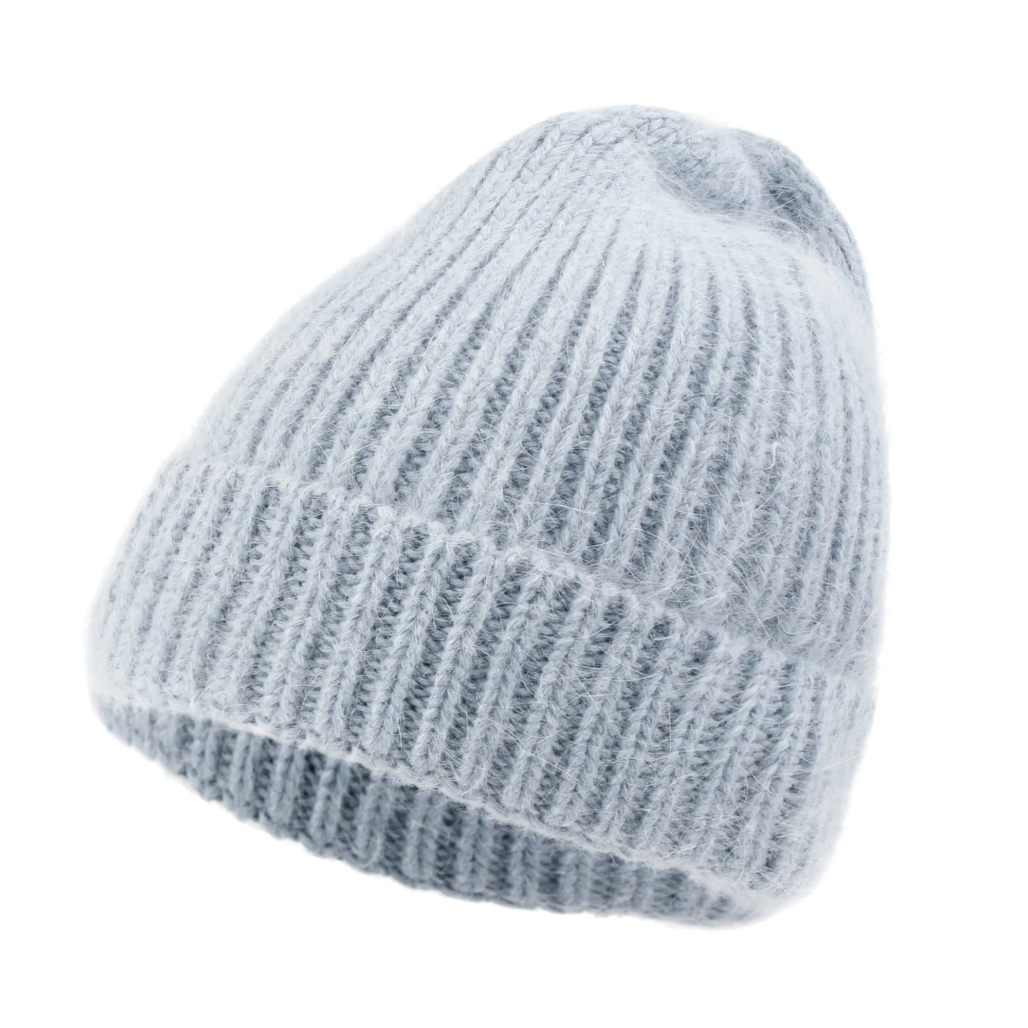 ililily Angora Blended Color Fold Over Short Beanie Ribbed Knit Winter Hat