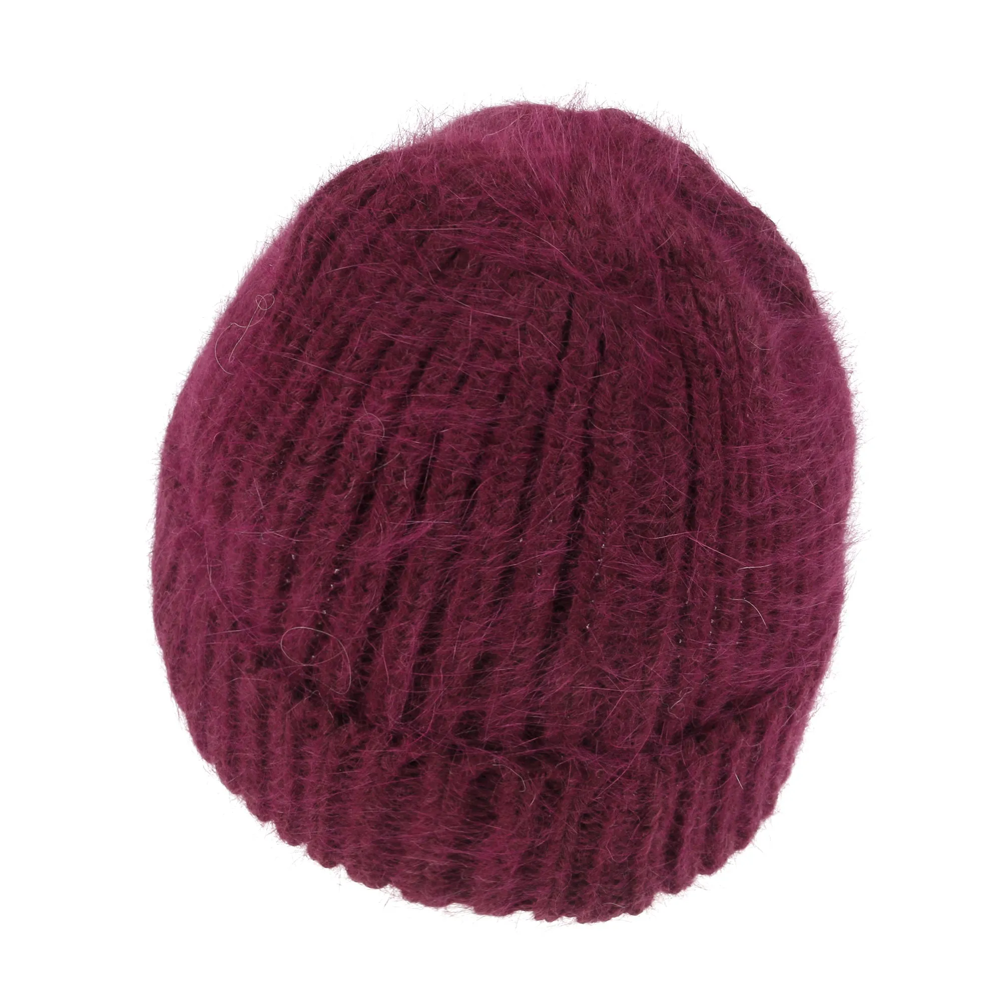 ililily Angora Blended Color Fold Over Short Beanie Ribbed Knit Winter Hat