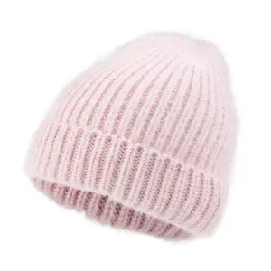 ililily Angora Blended Color Fold Over Short Beanie Ribbed Knit Winter Hat