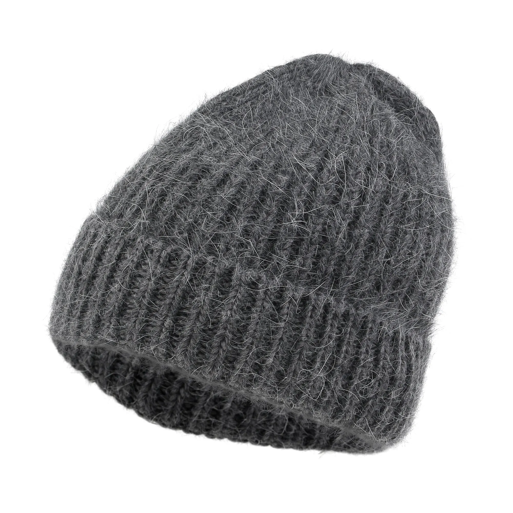 ililily Angora Blended Color Fold Over Short Beanie Ribbed Knit Winter Hat