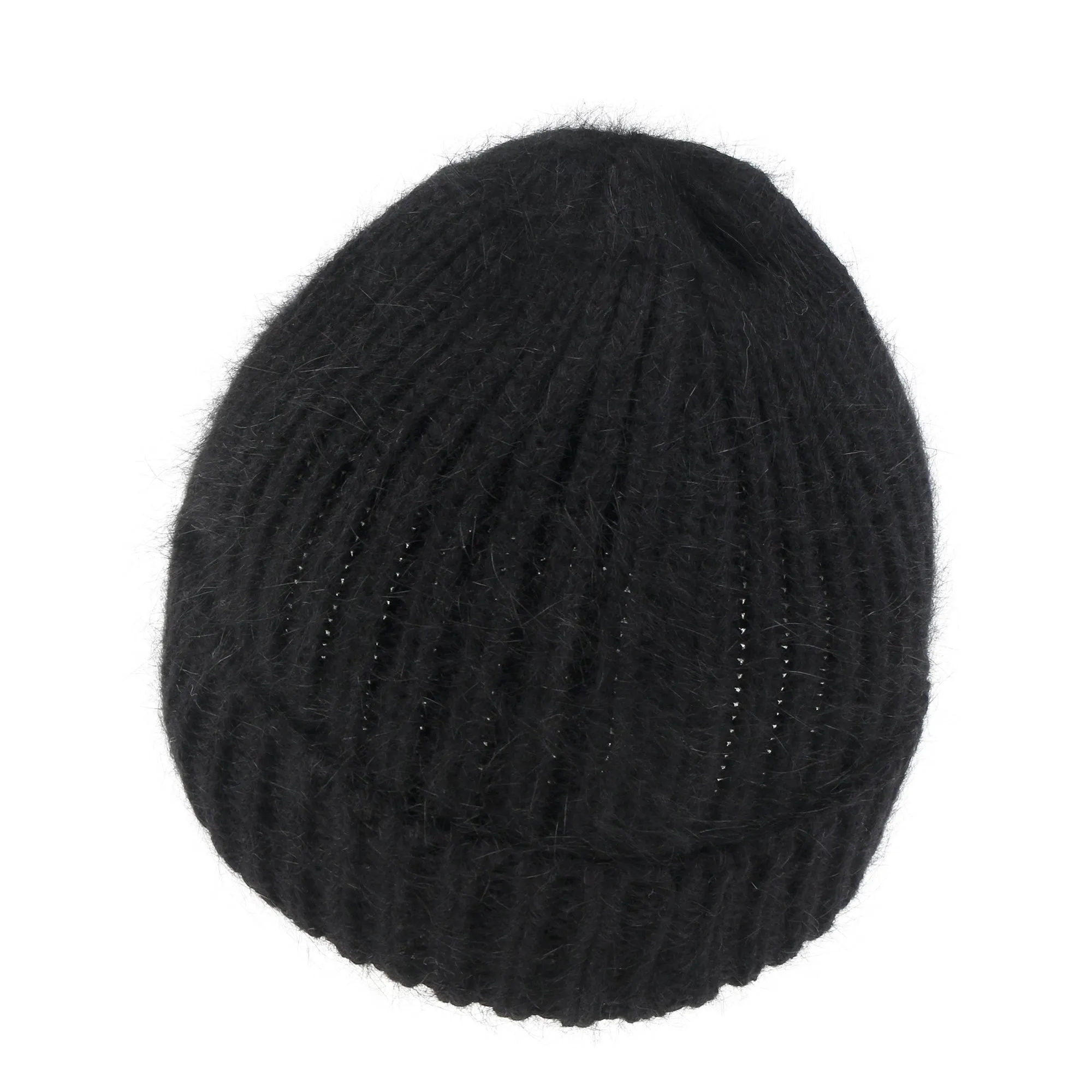 ililily Angora Blended Color Fold Over Short Beanie Ribbed Knit Winter Hat